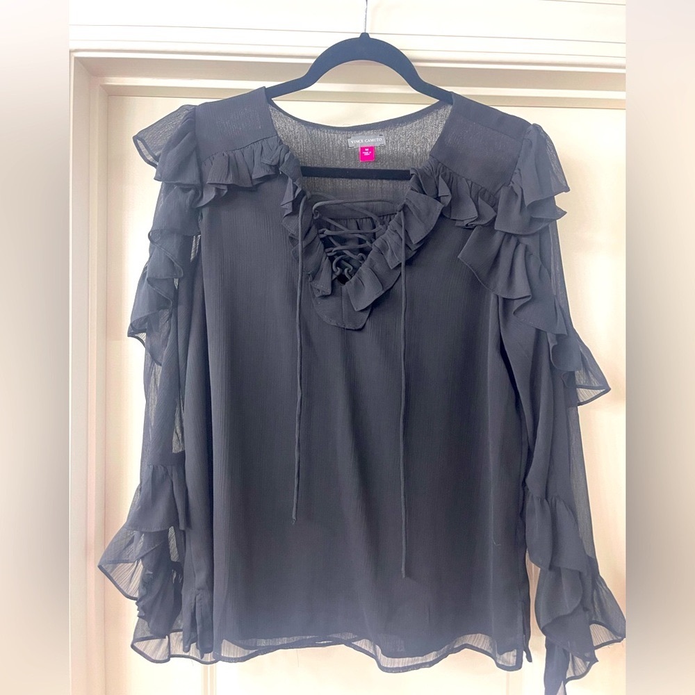 Vince Camuto Lace-Up Ruffle Sleeve Blouse, size M
